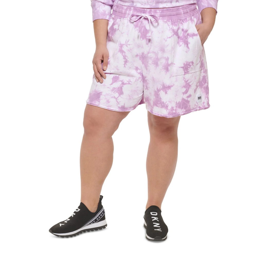 DKNY Sport Women Drawstring Waist Tie Dye Shorts Purple Multi Size 2XL